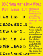 D666 Names of the Dying World